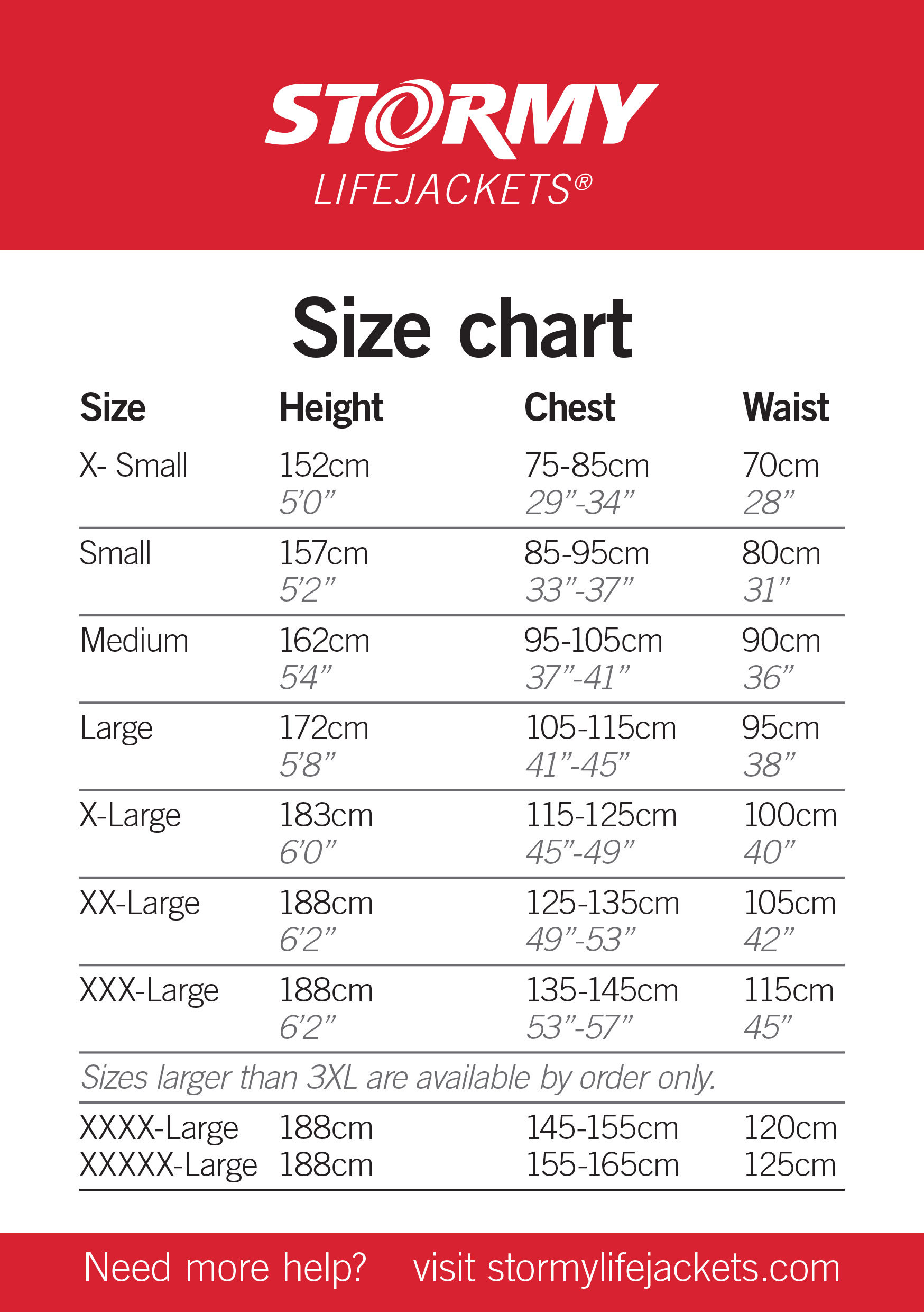 Stormy Kromer Size Chart